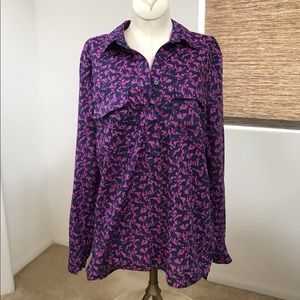 Gap purple horse print long sleeve top w collar